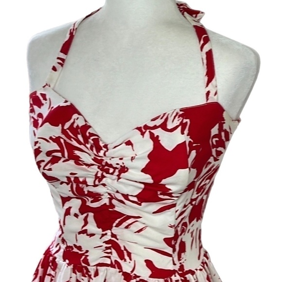 EUC Vintage Robbie Bee Pin-Up Style Red White Print Pockets Boned Bodice M - Picture 2 of 15